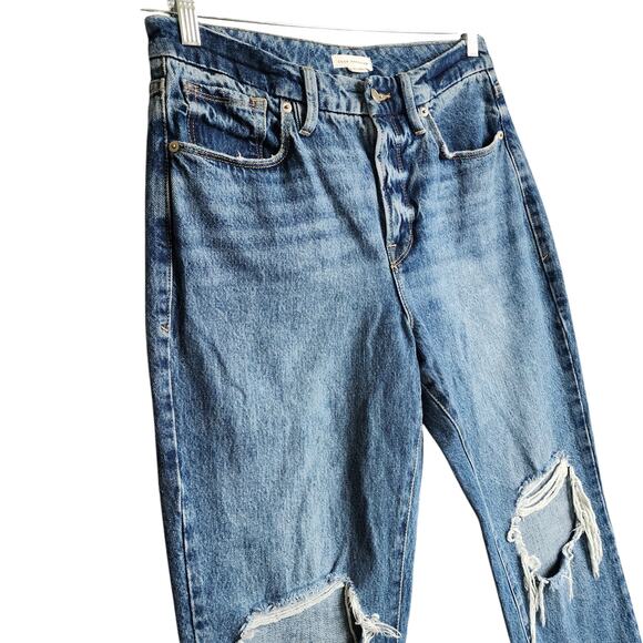 GOOD AMERICAN Good Vintage High Rise Straight Leg Jeans Size 6 Indigo Distressed - Picture 3 of 12